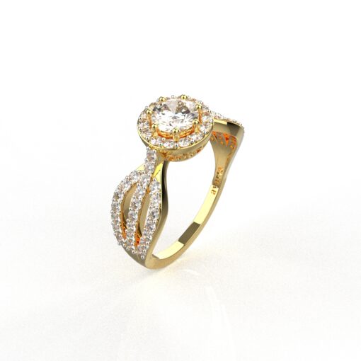 Avarta Jewellery Sterling Silver 0.50 Carat Solitaire Halo Ring With Gold Polish