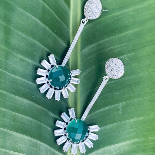 Avarta Sterling Silver Long Dangle Earring With Faux Emerald