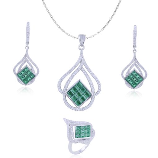 Avarta Jewellery Sterling Silver Emerald Pendant Set With Chain