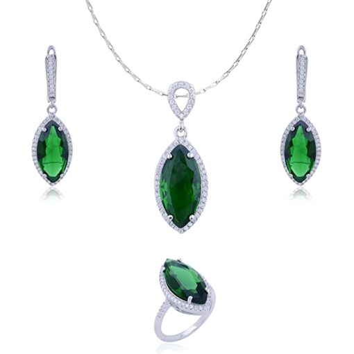 Avarta Jewellery Sterling Silver Emerald Pendant Set