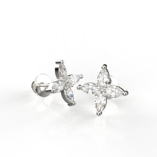 Avarta Jewellery Sterling Silver Marquise Flower Stud Earrings With White Gold Polish for Girls & Women