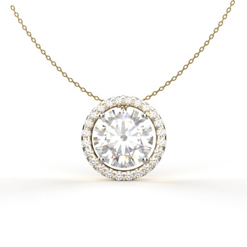 Avarta Jewellery 18k Gold 2 Carat Moissanite Solitaire Halo Pendant