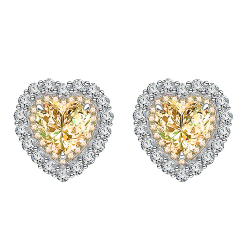 Avarta Jewellery Sterling Silver 2 Carat Each Yellow Heart Earrings For Girls & Women