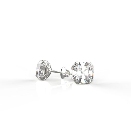 Avarta Jewellery 18k White Gold 2.50 Carat each Cushion Moissanite Solitaire Studs