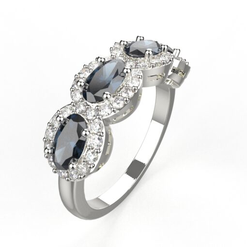 925 Sterling Silver Blue Sapphire Ring With Moissanite
