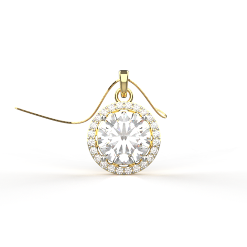 Avarta Sterling Silver 2 Carat Solitaire Halo Pendant With Chain in Gold Polish