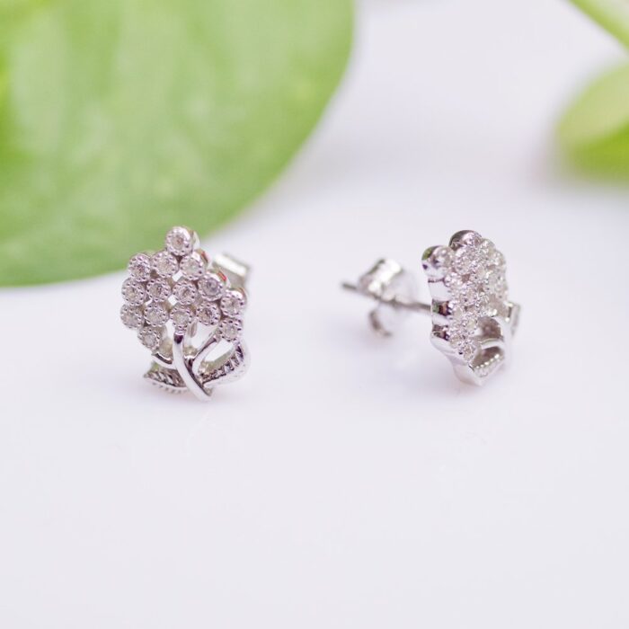 Avarta Sterling Silver Studs Earrings With American Diamonds For Women & Girls - Image 2