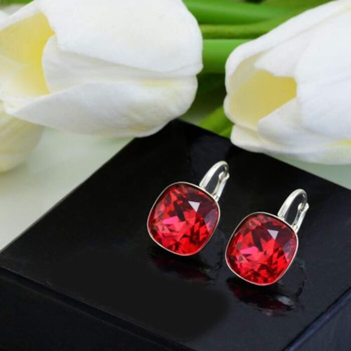 Avarta Jewellery Sterling Silver 5.50 Carat Each Emerald Ruby Cushion Loop Earrings For Girls & Women - Image 3