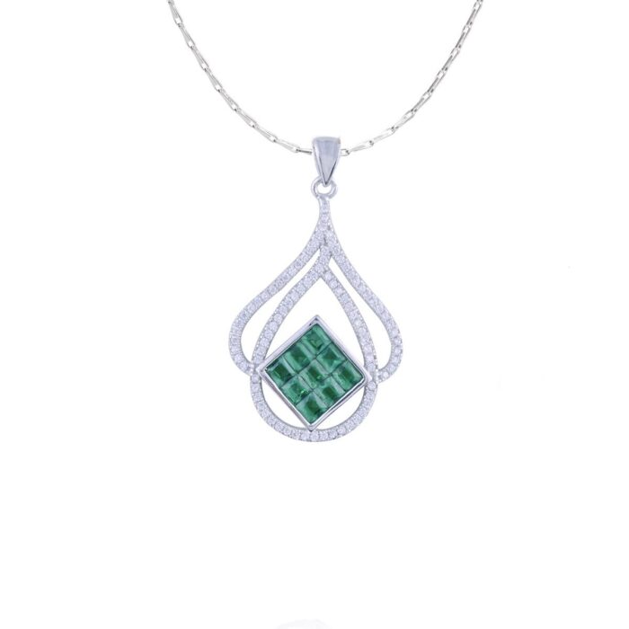 Avarta Jewellery Sterling Silver Emerald Pendant Set With Chain - Image 3