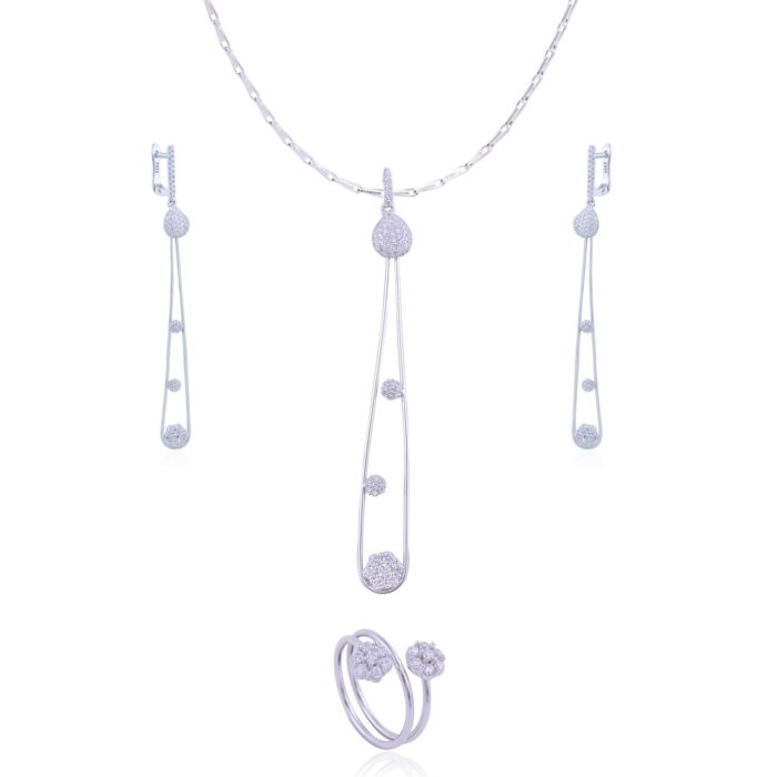 Avarta Jewellery Sterling Silver Gladsome Long Dangling Pendant Set With Chain & Ring