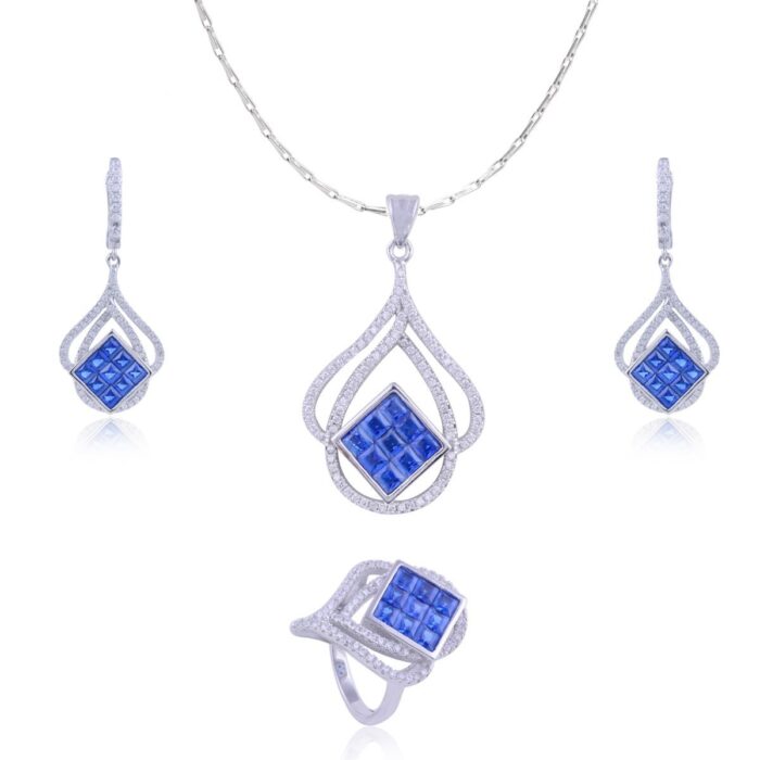 Avarta Jewellery Sterling Silver Blue Sapphire Pendant Set With Chain