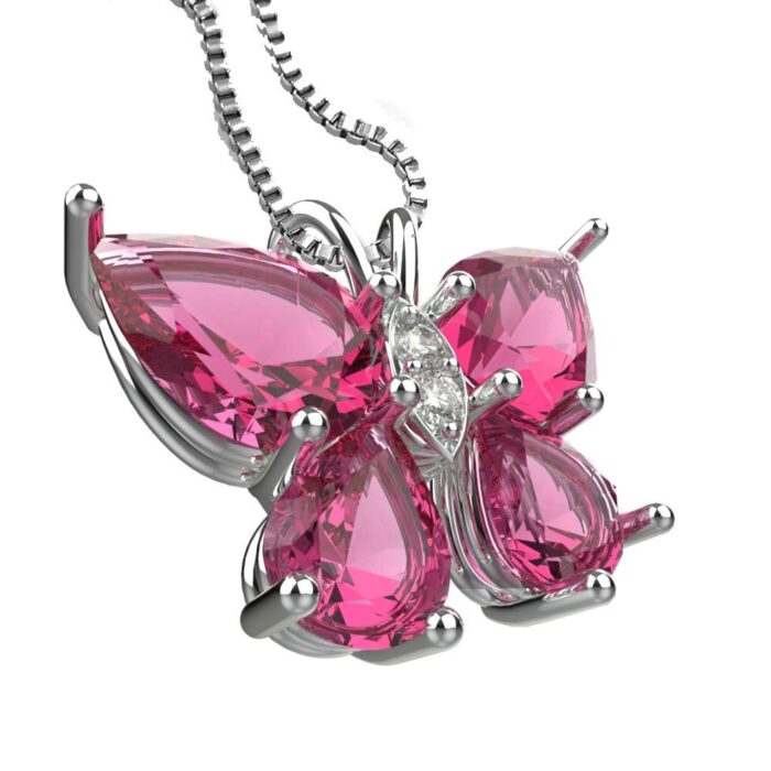 Avarta Jewellery Sterling Silver Ruby Butterfly Pendant With Chain