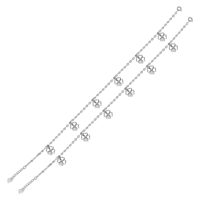 Avarta Sterling Silver Flower Anklet With American Diamonds for Girls & Women