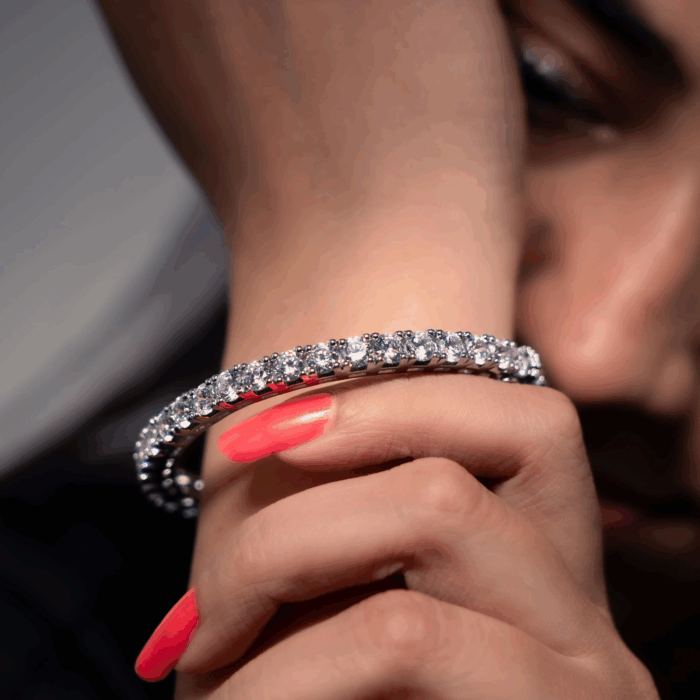 Avarta Jewellery Sterling Silver 30 Cents Each Line Diamond Bangle - Image 7