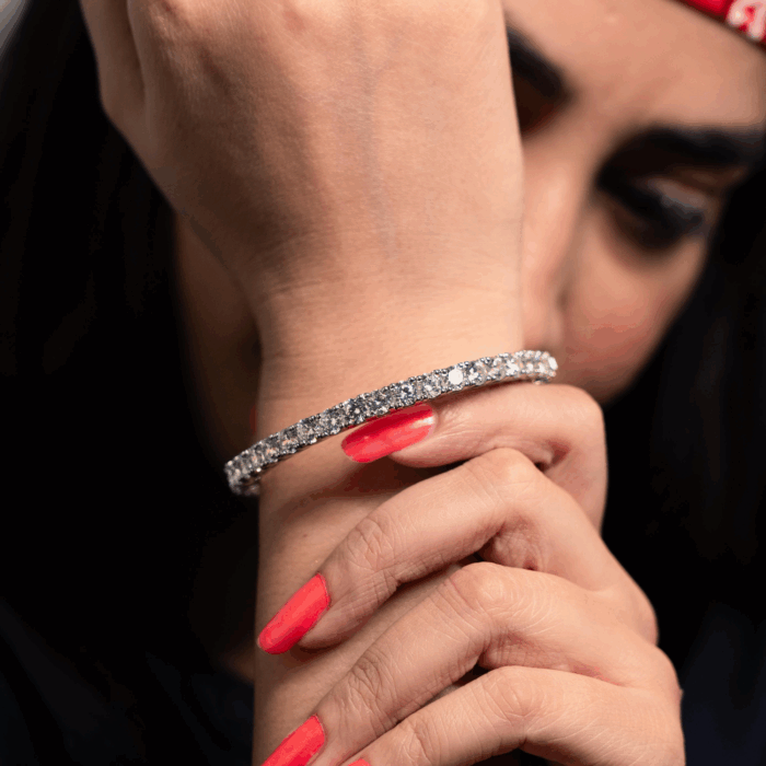 Avarta Jewellery Sterling Silver 30 Cents Each Line Diamond Bangle - Image 9