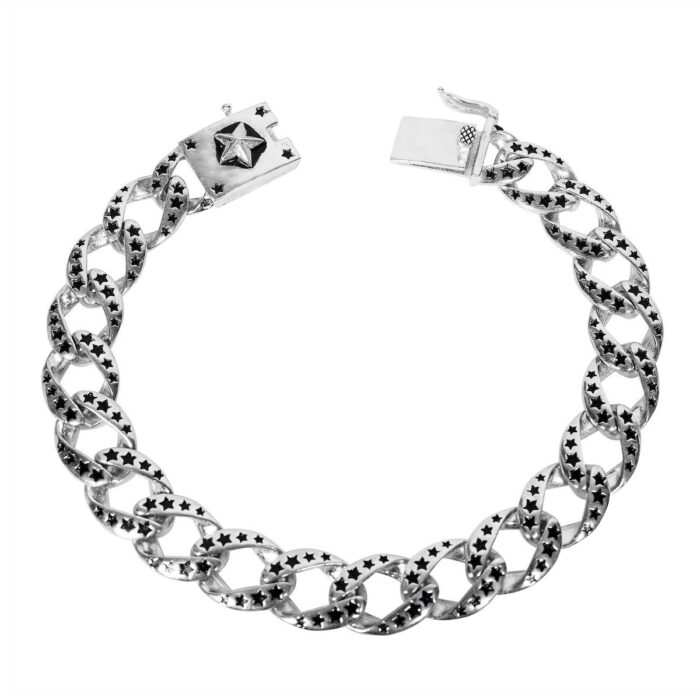 Avarta 925 Sterling Silver Star Oxidised Bracelet For Boys & Men