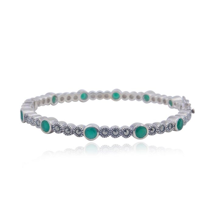 Avarta Sterling Silver Emerald Bangle Pair For Girls & Women Size 2-4 Ani - Image 2