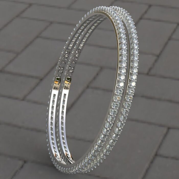 Avarta Jewellery 92.5 Sterling Silver Line Diamond Bangle Pair For Girls & Women - Image 3