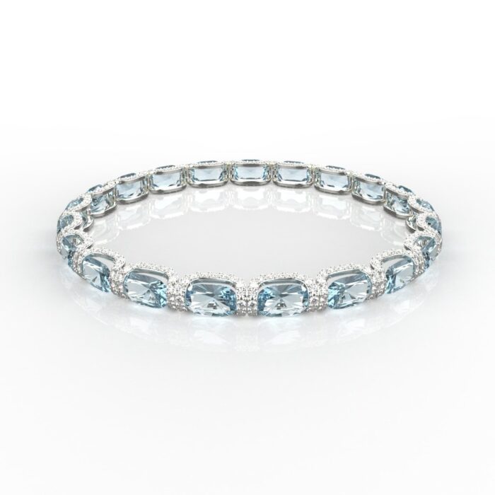 Avarta Jewellery Sterling Silver 24 Carat Aquamarine Tennis Bracelet With Moissanite