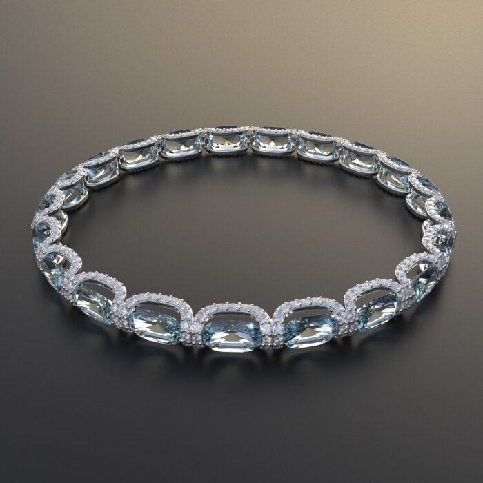 Avarta Jewellery Sterling Silver 24 Carat Aquamarine Tennis Bracelet With Moissanite - Image 5