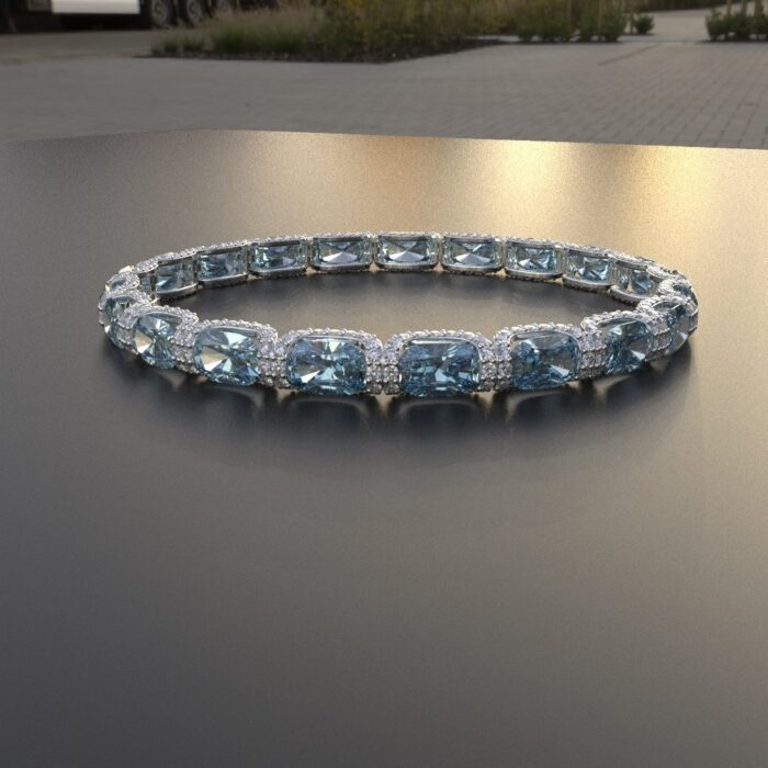Avarta Jewellery Sterling Silver 24 Carat Aquamarine Tennis Bracelet With Moissanite - Image 7
