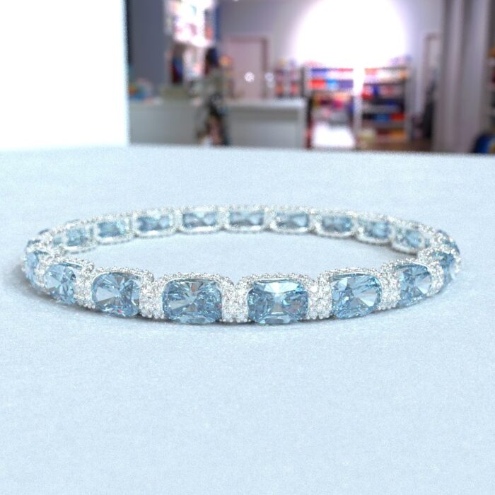 Avarta Jewellery Sterling Silver 24 Carat Aquamarine Tennis Bracelet With Moissanite - Image 8