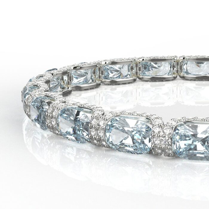 Avarta Jewellery Sterling Silver 24 Carat Aquamarine Tennis Bracelet With Moissanite - Image 2