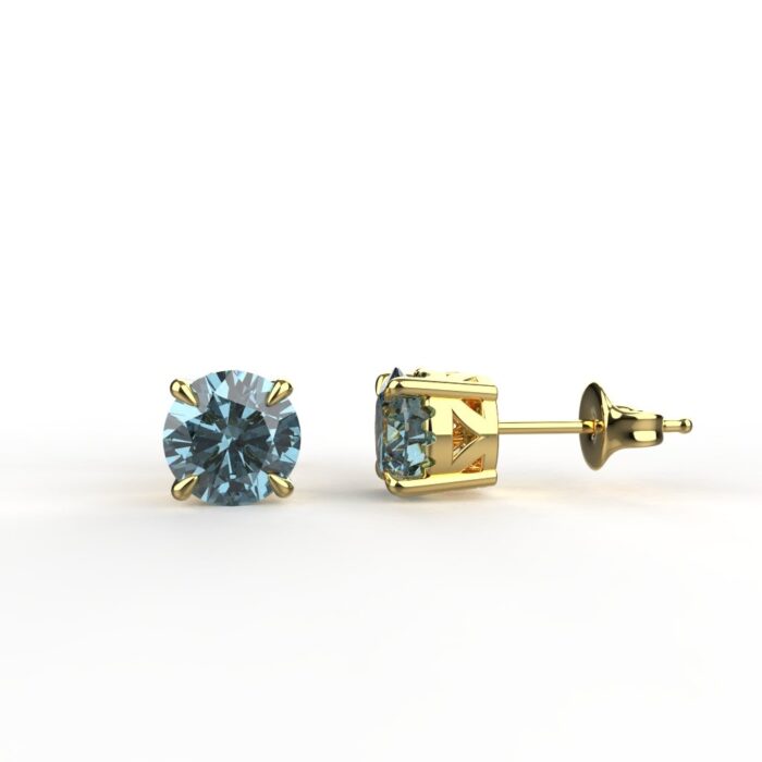 Avarta Jewellery 18K BIS Hallmarked Gold Certified Blue Topaz Gemstone Solitaire Stud Earrings for Girls & Women