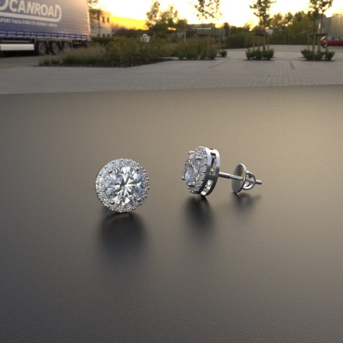 Avarta Sterling Silver 1 Carat Halo Solitaire Stud Earrings - Image 3