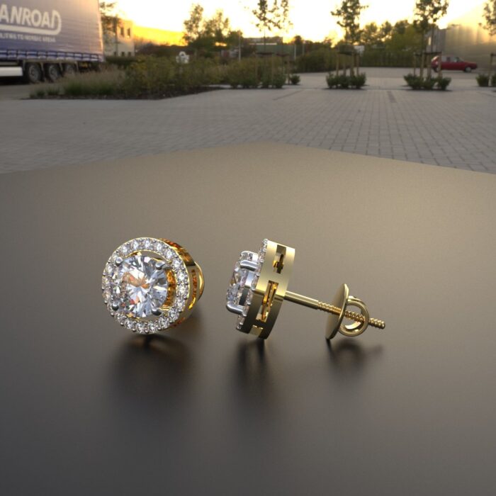 Avarta Sterling Silver 0.80 Carat Halo Solitaire Stud Earring With Gold Polish For Girls & Women - Image 3