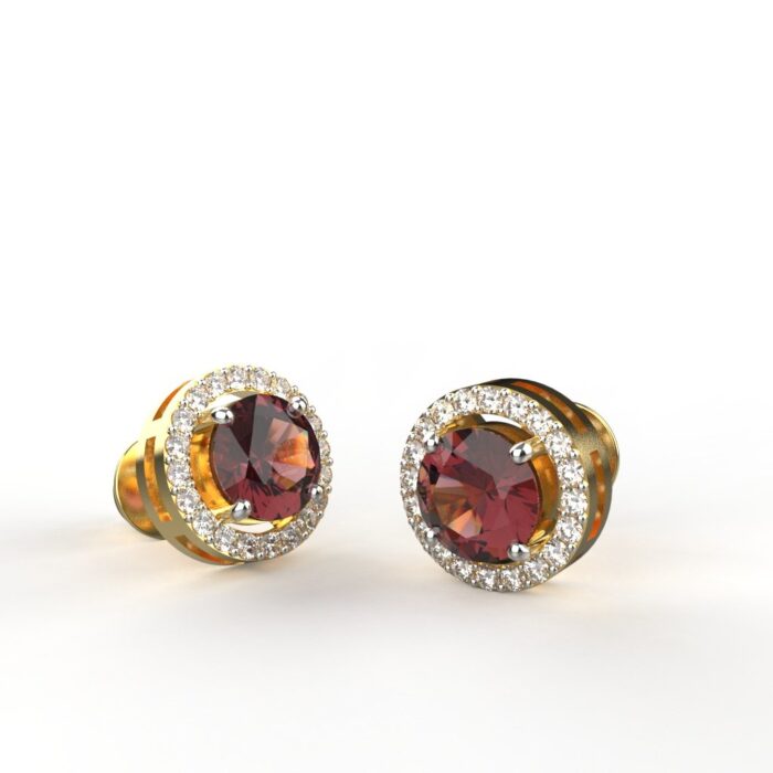 Avarta Jewellery 18K Yellow Gold Hallmarked Certified Diamond Ruby Stud Earrings For Girls Women - Image 2