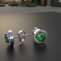 Avarta Sterling Silver Halo Emerald Green Solitaire Stud Earrings For Girls & Women - Image 2