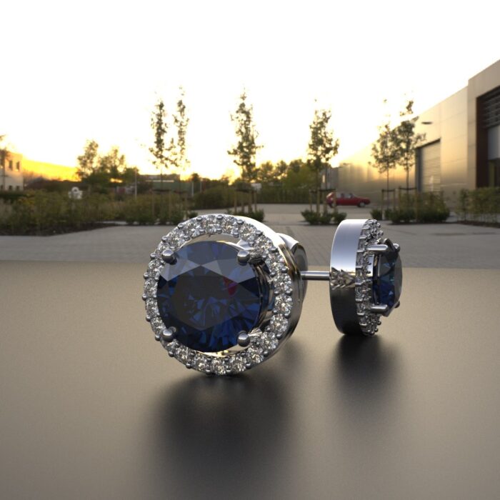 Avarta Sterling Silver Halo Blue Sapphire Solitaire Stud Earrings For Girls & Women - Image 2