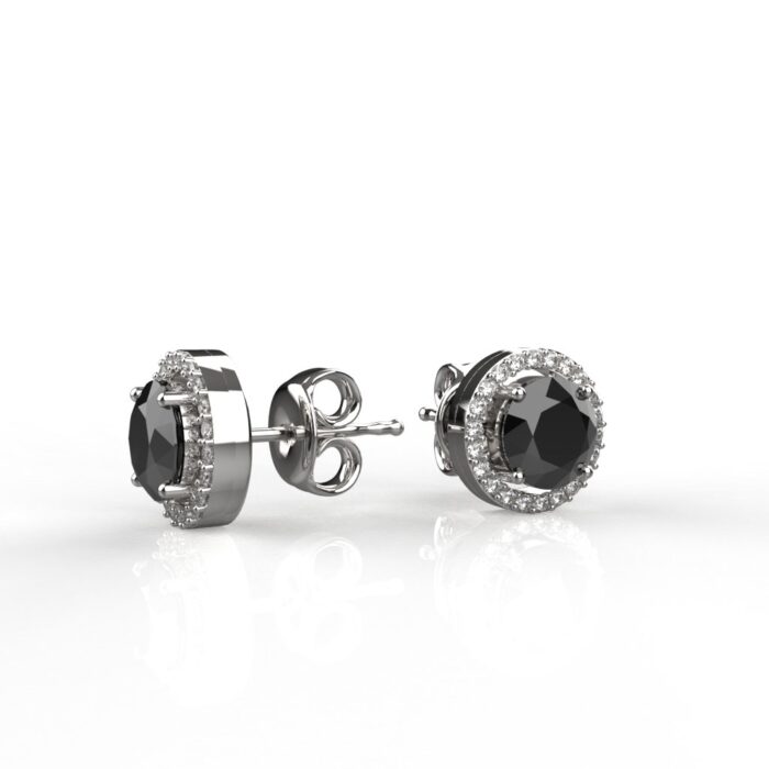 Avarta Sterling Silver Halo Black Solitaire Stud Earrings For Girls & Women
