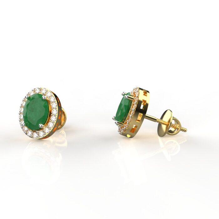 Avarta Sterling Silver Certified 0.70 Carat Each Emerald Halo Stud Earrings With Gold Polish - Image 4