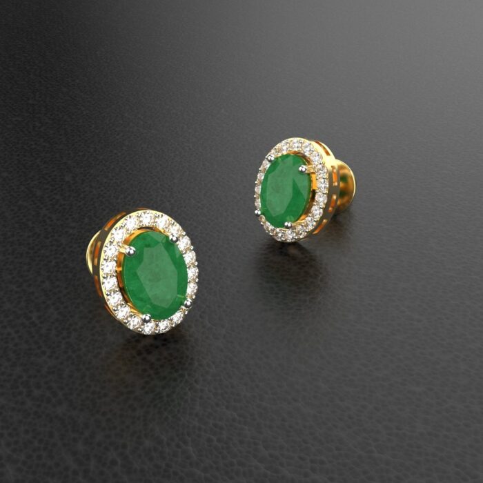 Avarta Sterling Silver Certified 0.70 Carat Each Emerald Halo Stud Earrings With Gold Polish - Image 6