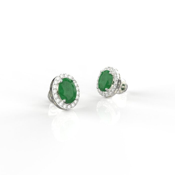 Avarta Sterling Silver Certified 0.70 Carat Each Emerald Halo Stud Earrings - Image 2