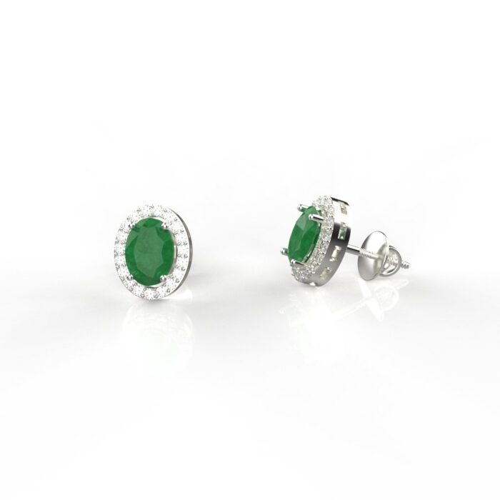 Avarta Sterling Silver Certified 0.70 Carat Each Emerald Halo Stud Earrings - Image 3