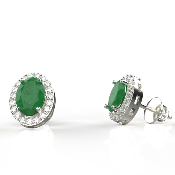 Avarta Sterling Silver Certified 0.70 Carat Each Emerald Halo Stud Earrings - Image 5