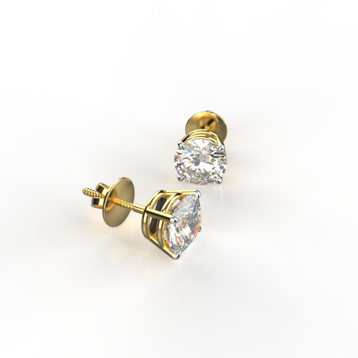 Avarta Sterling Silver 1 Carat Each Solitaire Stud Earrings With Gold Polish - Image 3