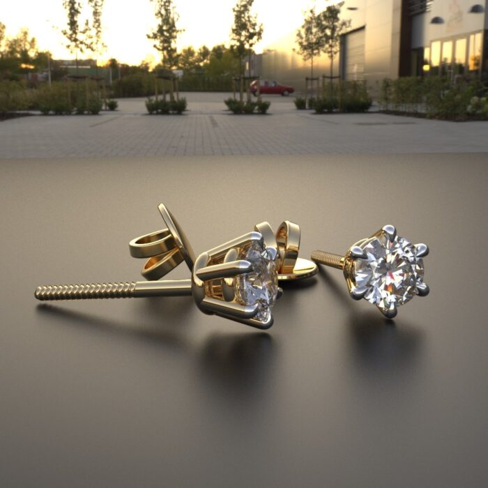 Avarta Jewellery 92.5 Sterling Silver 50 Cents Solitaire Unisex Stud Earrings With Gold Polish and Screw Back - Image 5