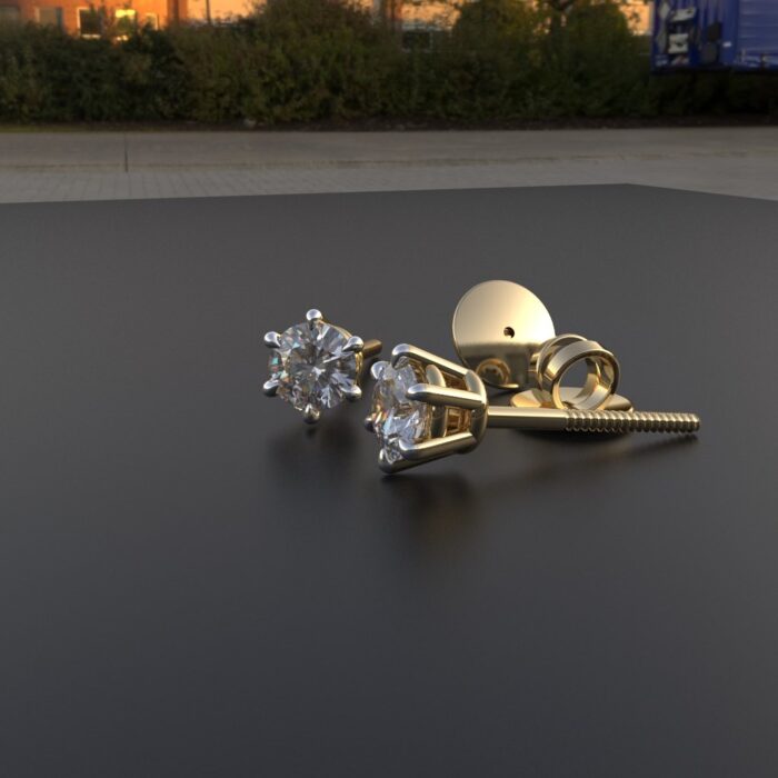 Avarta Jewellery 92.5 Sterling Silver 50 Cents Solitaire Unisex Stud Earrings With Gold Polish and Screw Back - Image 3