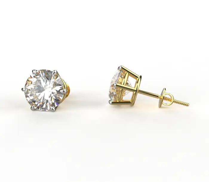 Avarta Jewellery 92.5 Sterling Silver 3.80 Carat Each Solitaire Stud Earrings With Yellow Gold Polish for Girls Women