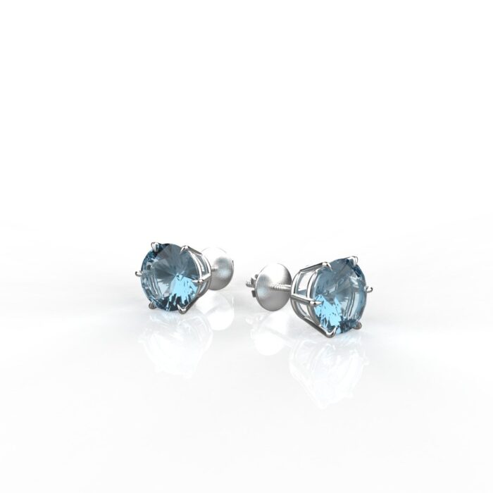Avarta Jewellery 92.5 Sterling Silver American Diamonds 2.50 Carat Each Aqua Blue Solitaire Studs Earrings for Girls & Women