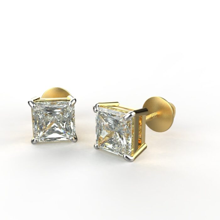 Avarta Jewellery 14K Gold Princess Cut Solitaire Earrings