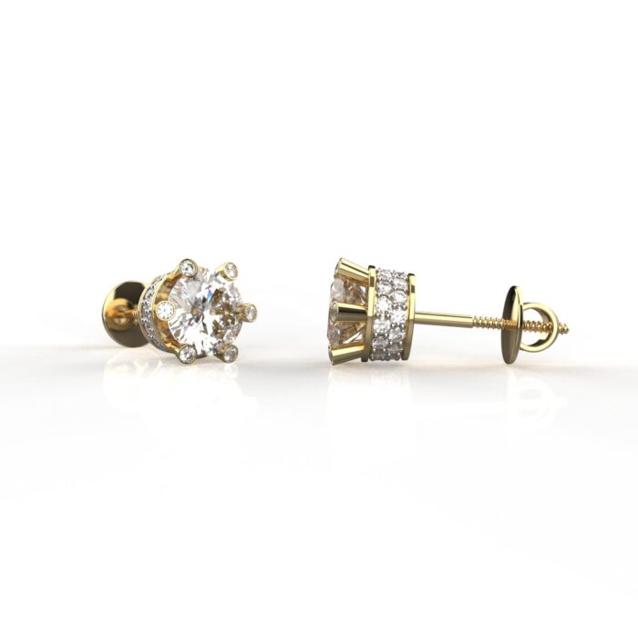 Avarta Sterling Silver Solitaire 1 Carat Designer Stud Earrings With Gold Polish for Girls & Women - Image 3