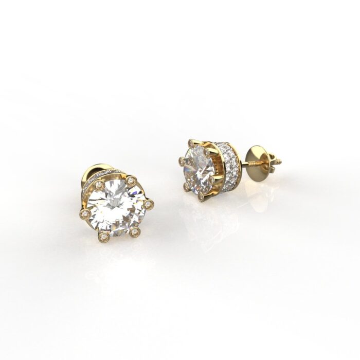Avarta Sterling Silver 2 Carat Each Solitaire Designer Stud Earrings With Gold Polish for Girls & Women