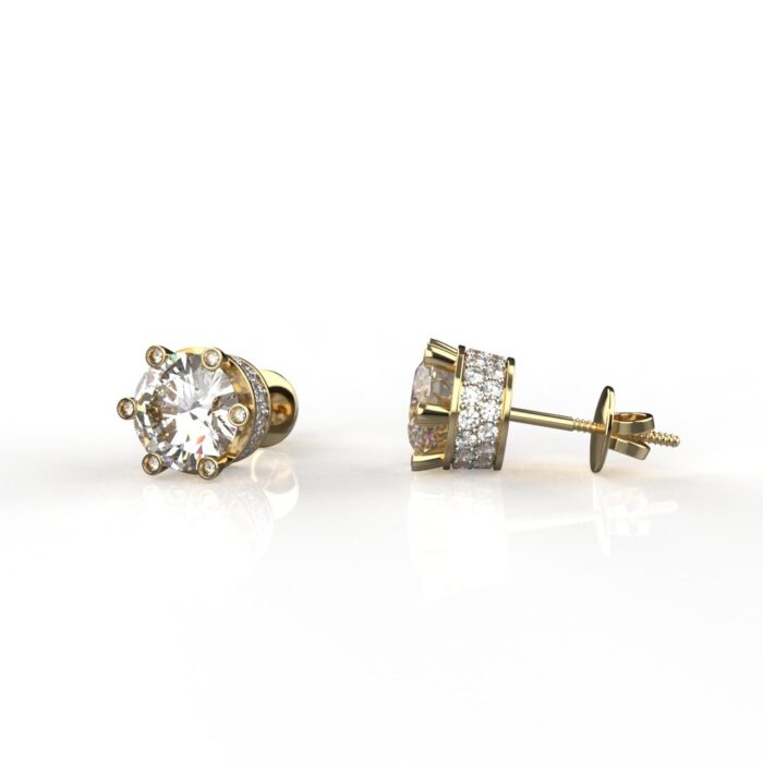 Avarta Sterling Silver 2 Carat Each Solitaire Designer Stud Earrings With Gold Polish for Girls & Women - Image 3