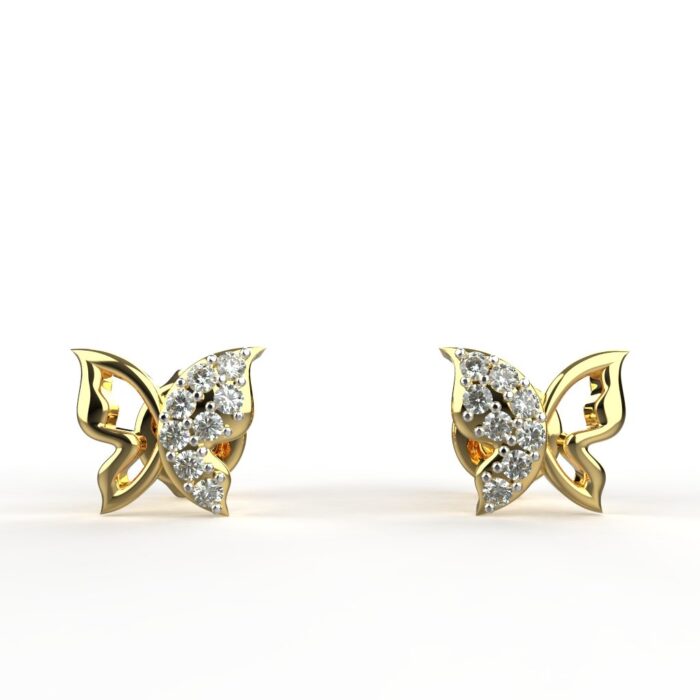 Avarta Jewellery 18K Hallmarked Gold Butterfly Studs Earrings With Certified Diamonds For Kids, Girls & Women - Image 3