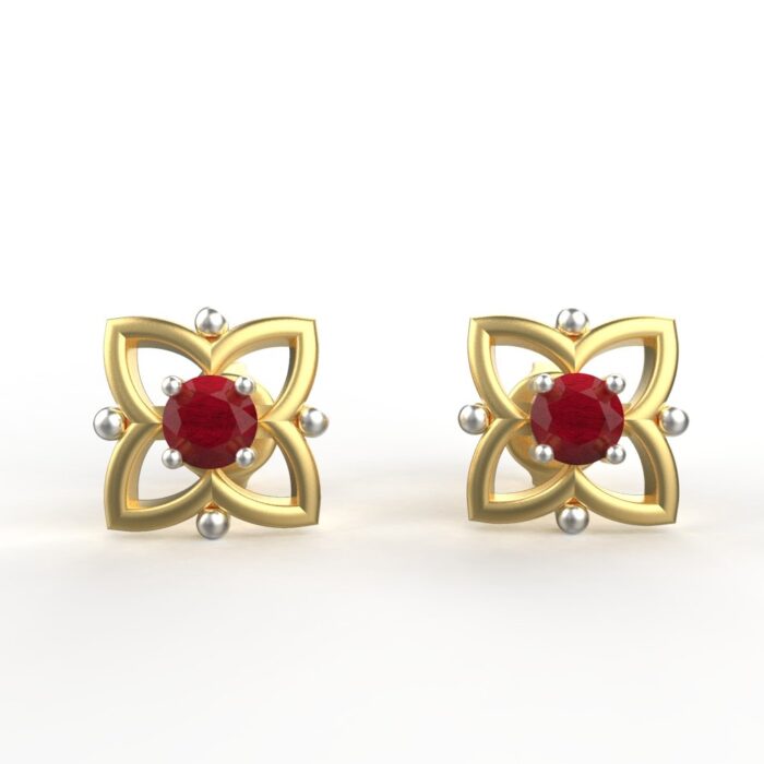 Avarta Jewellery 18K Hallmarked Gold Studs Earrings With Ruby For Kids, Girls & Women